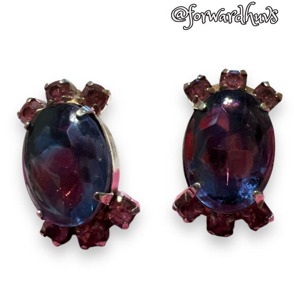 Vintage Dichroic Glass Clip-On Earrings – Striking Mid-Century Design - Picture 3 of 10